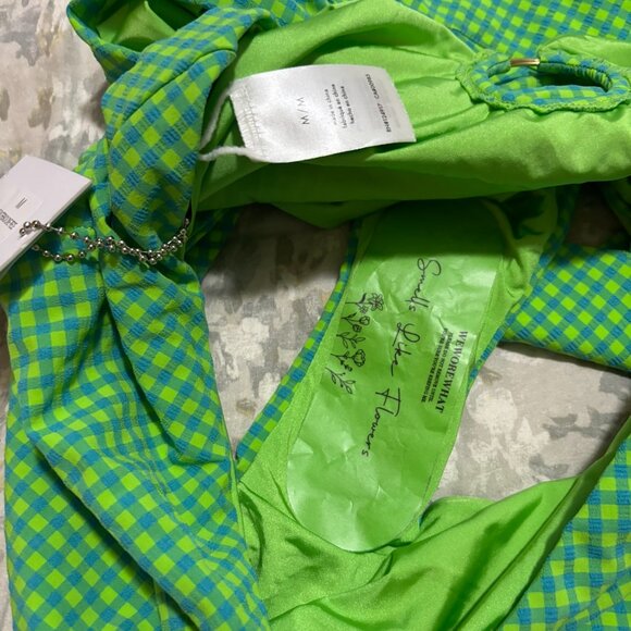 WeWoreWhat Neon Green Gingham Racerback One-Piece Swimsuit • M • NWT - Picture 6 of 8